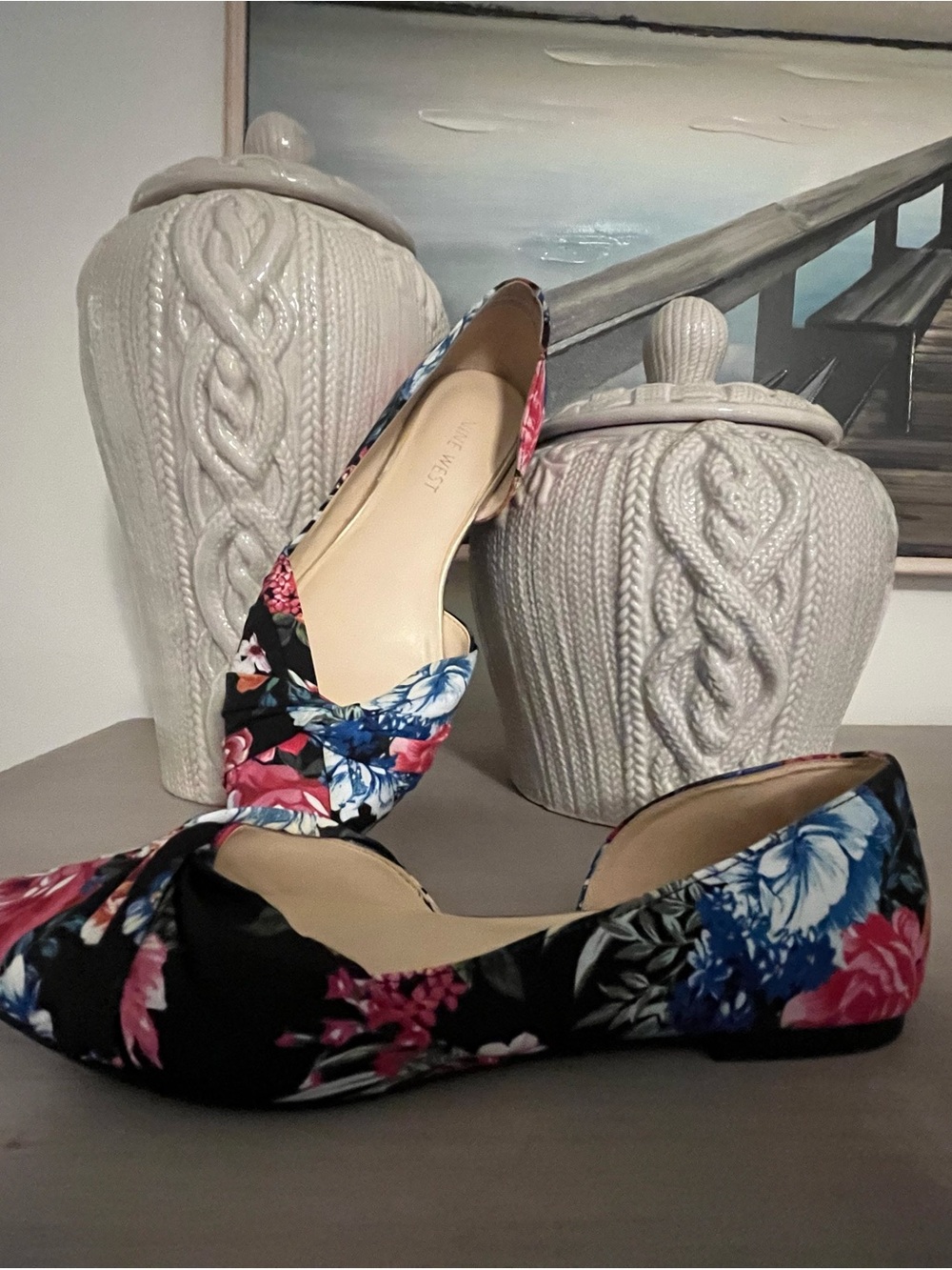 Nine West Black Floral Pointed-Toe D'Orsay Flats - Picture 2 of 4